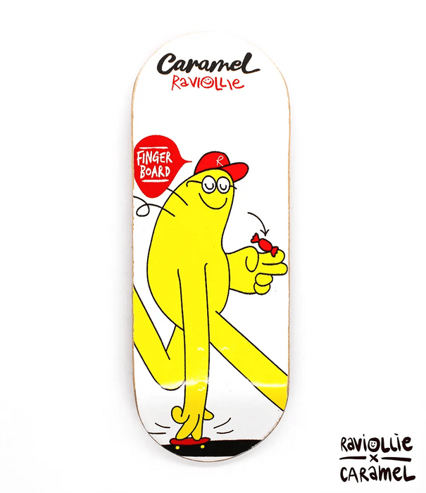 Raviollie x Caramel White Fingerboard Deck 33.5mm - Caramel Fingerboards - Fingerboard store