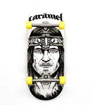 White Street x Caramel Conan 36mm fingerboard with black Conan graphic, silver trucks, and yellow wheels.