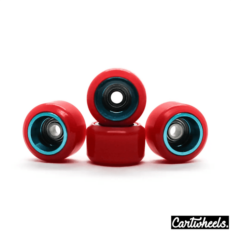 Cartwheels V4R Classic Fingerboard Wheels Red - Aqua 7.5mm - Caramel Fingerboards - Fingerboard store