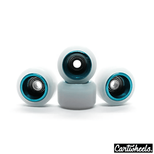 Cartwheels V4R Classic Fingerboard Wheels White - Aqua 7.5mm - Caramel Fingerboards - Fingerboard store