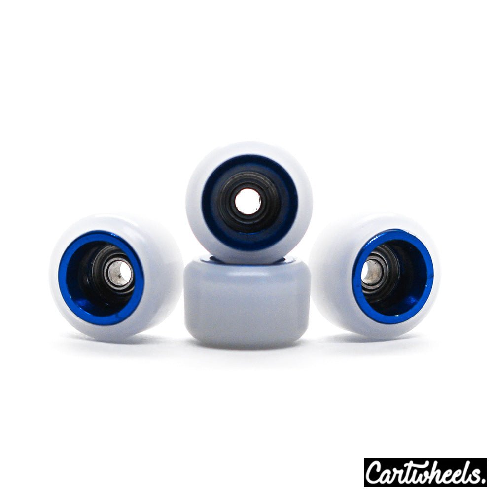 Cartwheels V4R Classic Fingerboard Wheels White-Blue 7.5mm - Caramel Fingerboards - Fingerboard store