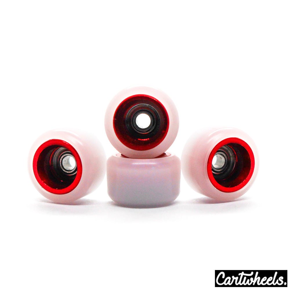Cartwheels V4R Classic Fingerboard Wheels White-Red 7.5mm - Caramel Fingerboards - Fingerboard store