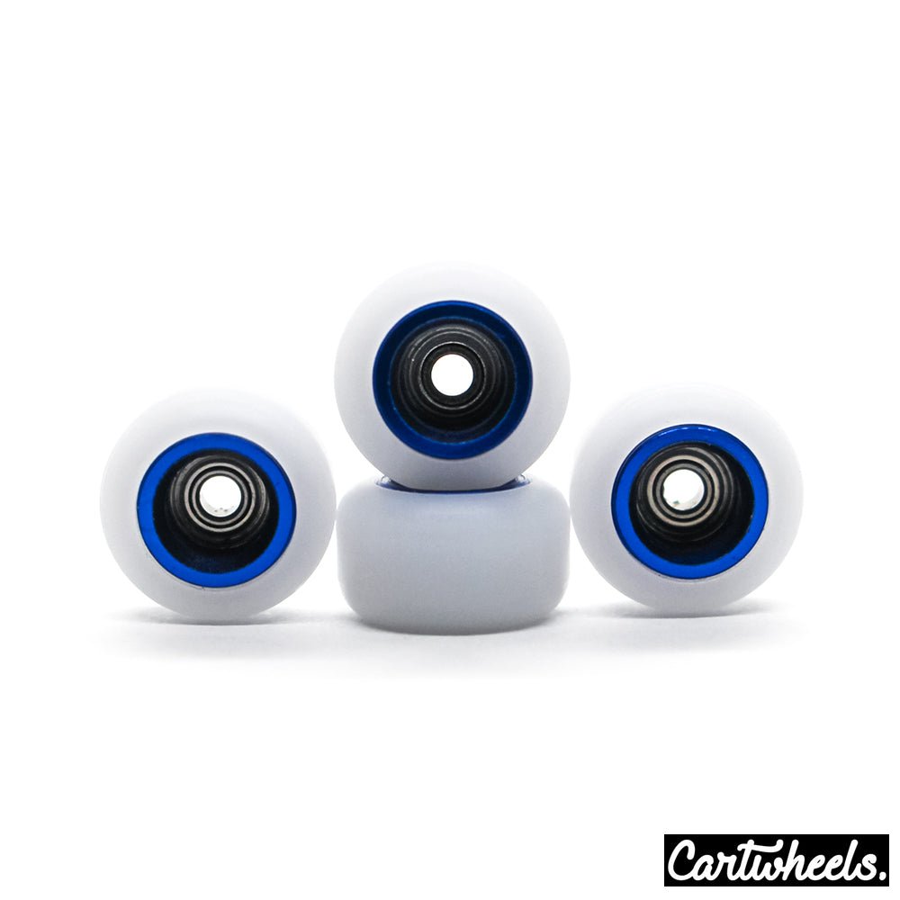 Cartwheels V4R Super Fingerboard Wheels White-Blue 8.5mm - Caramel Fingerboards - Fingerboard store