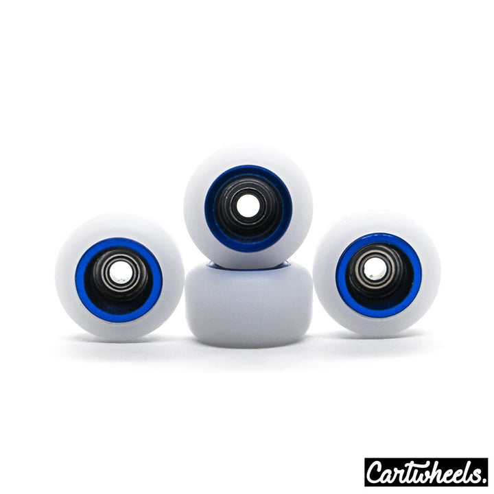 Cartwheels V4R Super Fingerboard Wheels White-Blue 8.5mm - Caramel Fingerboards - Fingerboard store