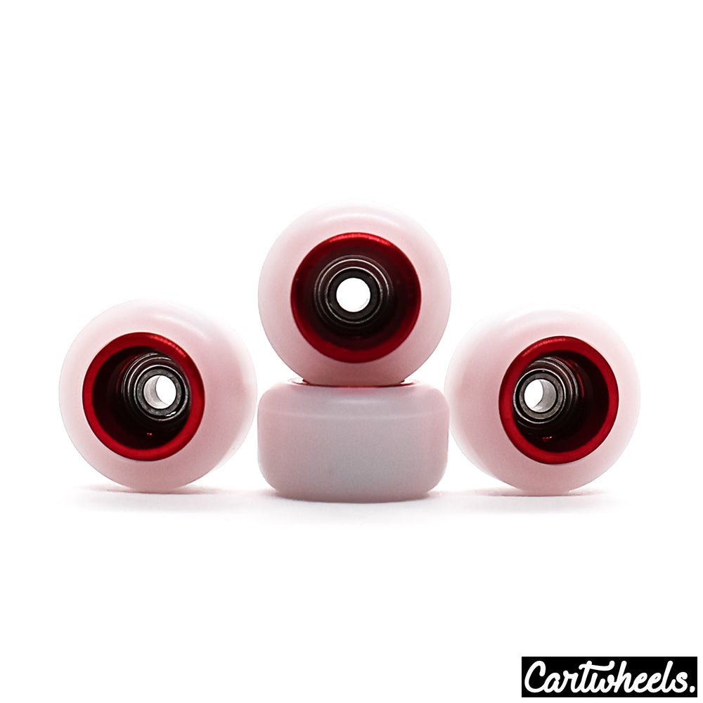 Cartwheels V4R Super Fingerboard Wheels White-Red 8.5mm - Caramel Fingerboards - Fingerboard store