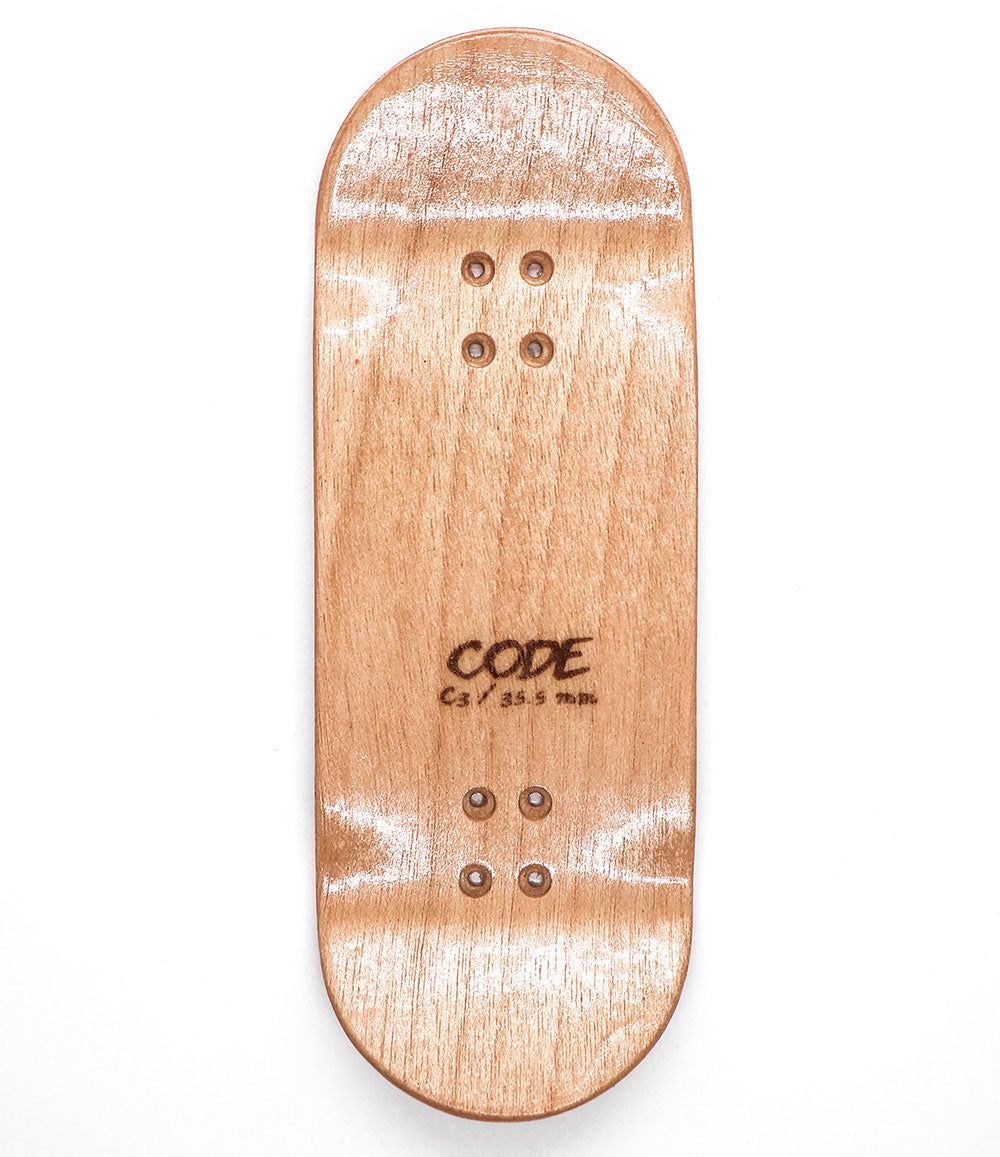 Code Burnout Fingerboard Deck 35.5mm - top view - Caramel Fingerboards - Fingerboard store