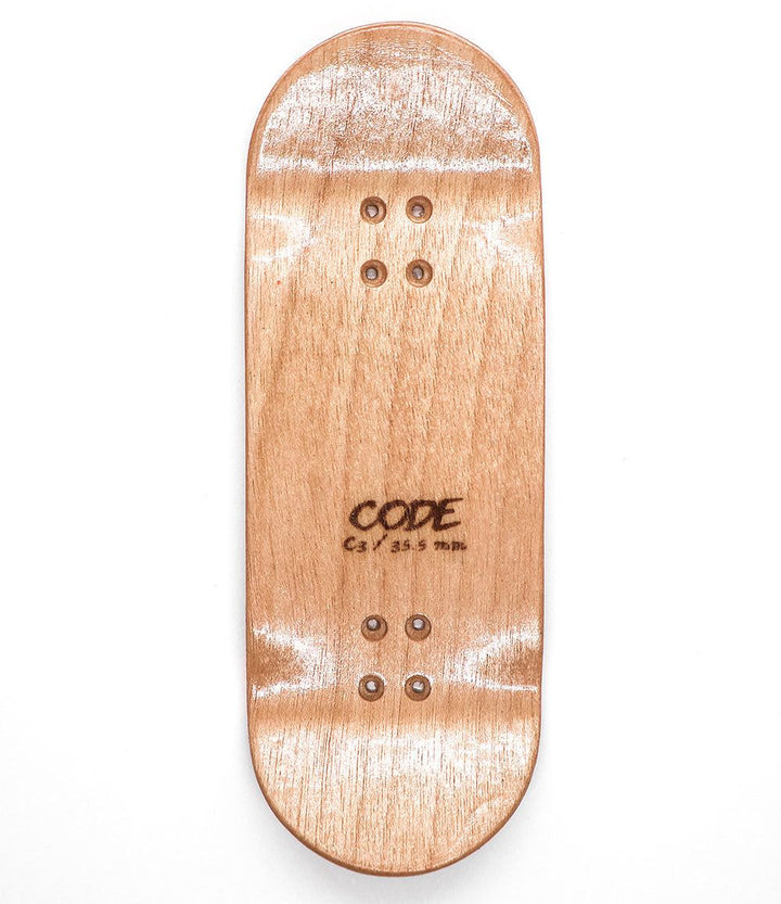Code Burnout Fingerboard Deck 35.5mm - top view - Caramel Fingerboards - Fingerboard store