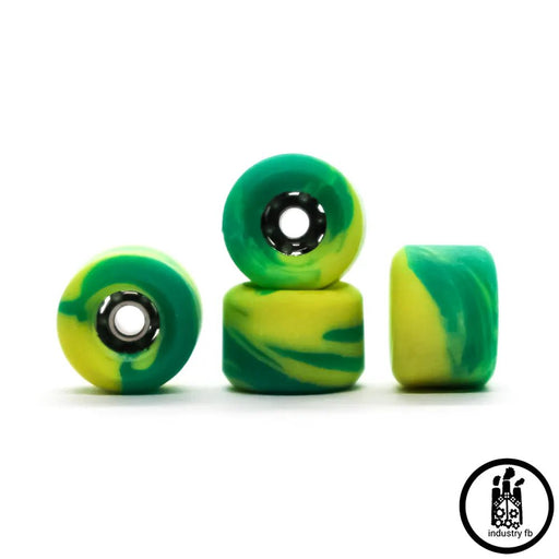 Industry x Caramel Green Yellow Swirl Hybrid Fingerboard Wheels 7.2mm - Caramel Fingerboards - Fingerboard store