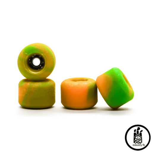 Industry x Caramel Recycled Green Orange Swirl Hybrid Fingerboard Wheels 7.5mm - Caramel Fingerboards - Fingerboard store