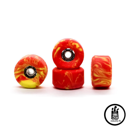 Industry x Caramel Red and Yellow Hybrid Fingerboard Wheels 7.5mm - Caramel Fingerboards - Fingerboard store