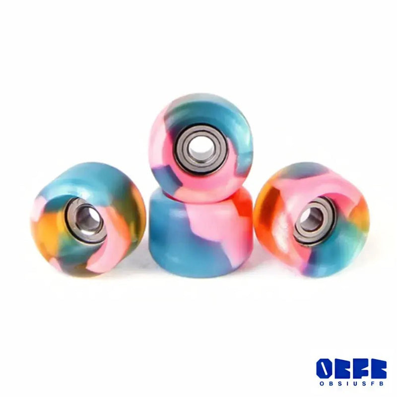 Obsius Fingerboard Wheels Mini Pink - Green 6.4mm - Caramel Fingerboards - Fingerboard store