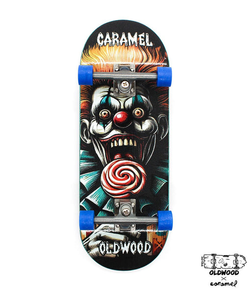 Oldwood x Caramel blue wheels complete fingerboard 33.5mm - Caramel Fingerboards - Fingerboard store