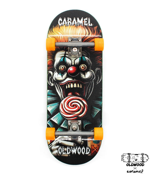 Oldwood x Caramel orange wheels complete fingerboard 34mm - Caramel Fingerboards - Fingerboard store