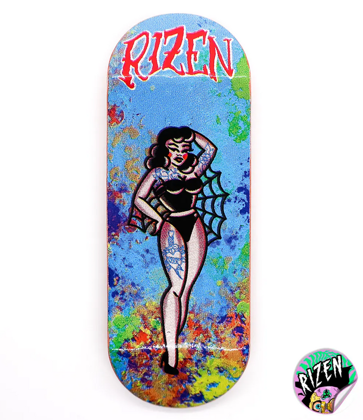 Rizen Tattoo Doll Fingerboard Deck 34mm - Caramel Fingerboards - Fingerboard store