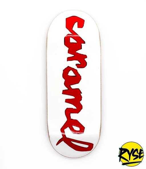 Ryse x Caramel White Logo Fingerboard deck 34mm - Caramel Fingerboards - Fingerboard store